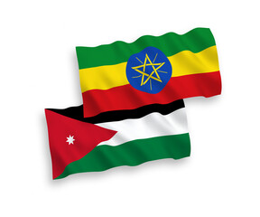 Flags of Hashemite Kingdom of Jordan and Ethiopia on a white background