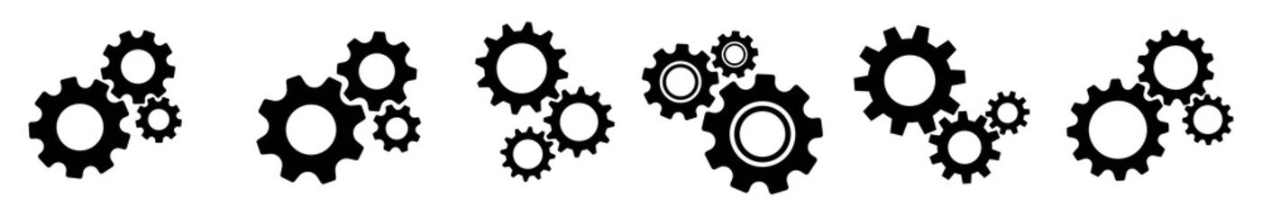 Gear icon set, Cogwheel group black vector, setting symbol isolated on white background, vector illustration