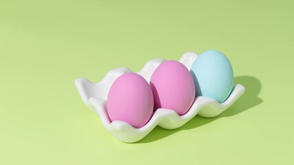 Easter eggs in a basket on a green background - Stop motion animation - Greeting card