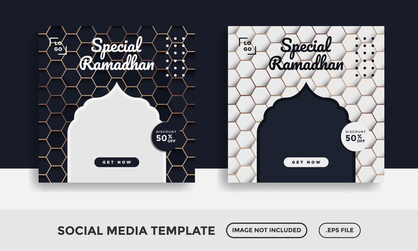 hexagonal 3d effect special discount 50% ramadhan sale. social media template premium.