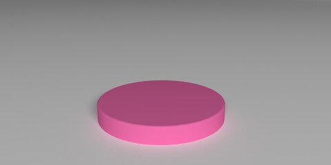 Pink pastel product stand or podium pedestal on empty display with gray backdrops. 3D rendering.