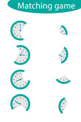 Find the second part of clocks for children, fun education game for kids, educational task for the development of logical thinking, preschool worksheet activity. - 420057400