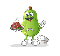 avocado chef with meat mascot. cartoon vector