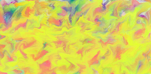Abstract colorful background, texture of fluid paint, stained colored paper, painted motley pattern. Art backdrop, liquid paints on the wash drawing, bright ink. Yellow canvas.