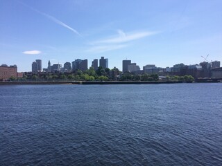 Financial district and harbour skyline panorama. Boston, Massachusetts, United States.