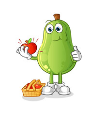 avocado eating an apple illustration. character vector
