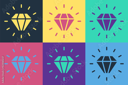 Pop Art Diamond Icon Isolated On Color Background Jewelry Symbol Gem Stone  Vector Wall Mural-Vadim