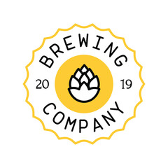 Brewery beer house label with logos of craft beer, emblem for beer house, bar, pub, brewing company, brewery, tavern vector illustration.