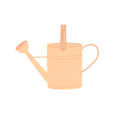 Beige metal watering can or pot isolated on a white background. Flat cartoon  vector illustration.