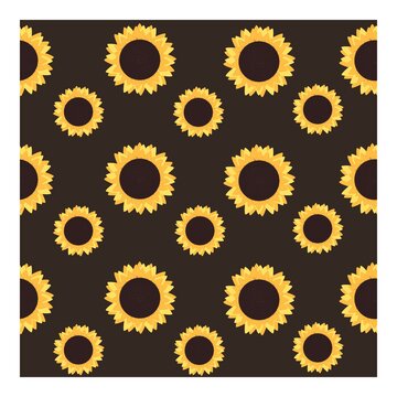 Seamless pattern with flowers on a brown background. Sunflower. Suitable for textile, fabric, cover, wallpaper, background, design.