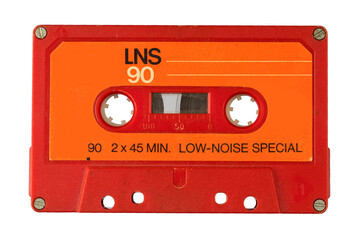 Audio cassette tape isolated old music retro player. Retro music audio cassette 80s.