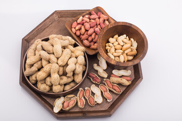 Dried peanuts with shells. Close up image.