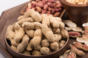 Dried peanuts with shells. Close up image.