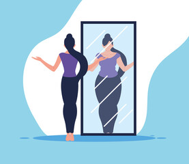 woman looking mirror