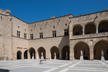 Palace of Grand Masters on a sunny day. Rhodes town, Dodecanese, Greece