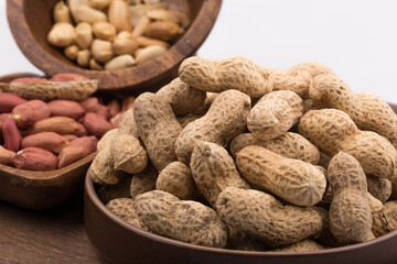 Dried peanuts with shells. Close up image.
