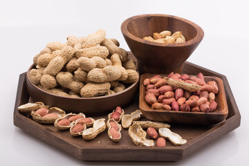 Dried peanuts with shells. Close up image.