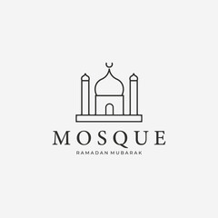 Minimalist Mosque Moslem Line Art Logo, Illustration Vector Design of Ramadan Kareem Mubarak Concept