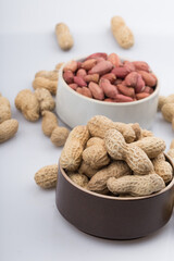 Dried peanuts with shells. Close up image.