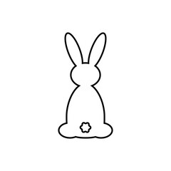 Silhouette of a cute rabbit. Easter holiday. Rabbit from the back. Isolated vector illustration. Christmas. Close-up. Isolated background. Black and white color.