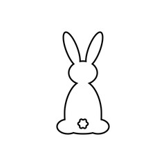 Silhouette of a cute rabbit. Easter holiday. Rabbit from the back. Isolated vector illustration. Christmas. Close-up. Isolated background. Black and white color.