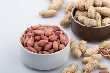 Dried peanuts with shells. Close up image.