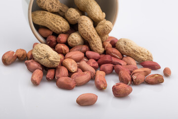 Dried peanuts with shells. Close up image.
