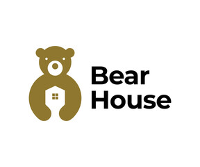 Minimalist creative bear house logo icon design modern style illustration. simple animal home vector symbol