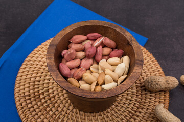 Dried peanuts with shells. Close up image.
