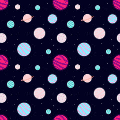 Night space seamless pattern. Planets on a black background. Vector seamless pattern. 