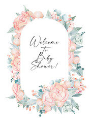 Boho roses frame clipart, Watercolor floral borders png, Wedding clipart with dusty pink roses for invitations, baby shower, Mother's day