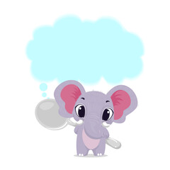 Vector Illustration of a Cute Elephant Holding a Large Spoon with Speech Bubble