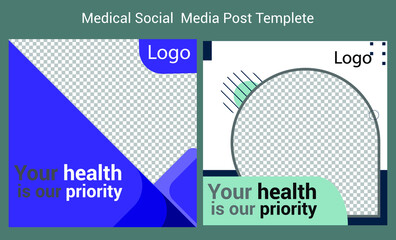 Medical social media post template. Editable Healthcare Banner.