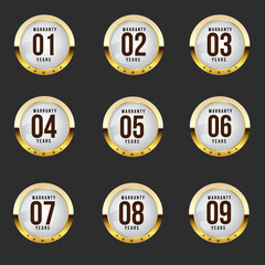Golden warranty and guarantee badge and tag label set