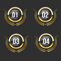 Golden warranty and guarantee badge and tag label set