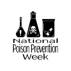 National Poison Prevention Week, Silhouettes of containers with various hazardous substances, concept for poster or banner