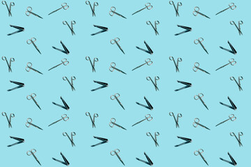 metal tools close-up, clippers, scissors, cutting nails, care, manicure, colored background for the designer, concept of beauty and spa procedures