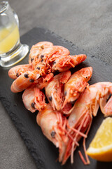 Top view of shrimps on black slate