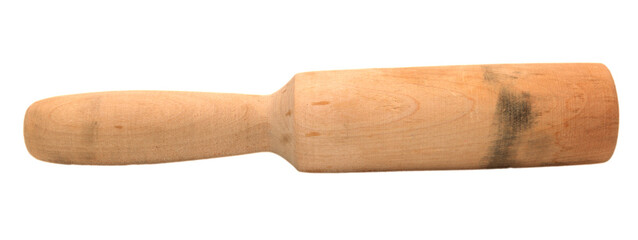 wooden mortar pestle on a white background close up