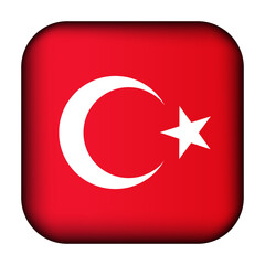 Glass light ball with flag of Turkey. Squared template icon. Turkish national symbol. Glossy realistic cube, 3D abstract vector illustration highlighted. Big quadrate, foursquare