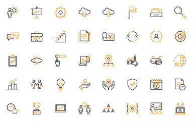 set of business thin line icons, management, office, work, project