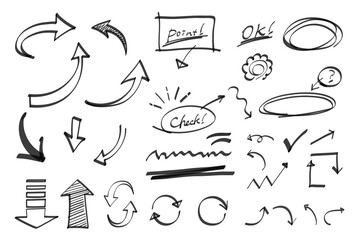 マーカーで描いたような手書きの矢印セット（黒）