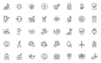 set of eco line icons, save the world, earth day, clean energy, nature