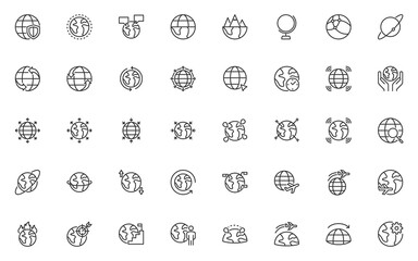 set of world thin line icons, global, globe, internet, network, connection