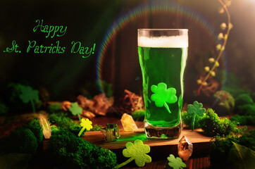 St. Patrick's Day Green Beer pint over wooden background