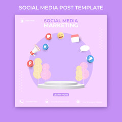 editable social media post template. 3D social media marketing banner ads with podium