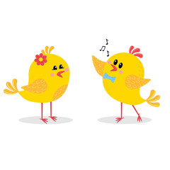 love chicks isolated on white background, color vector illustration