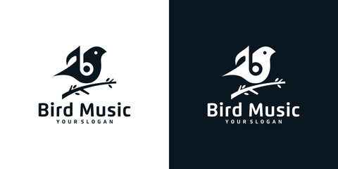 Music bird logo design template