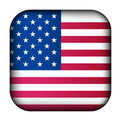 Glass light ball with flag of USA. Squared template icon. American national symbol. Glossy realistic cube, 3D abstract vector illustration highlighted. Big quadrate, foursquare