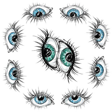 ornament from images of eyes male and female graphic. Illustration for design 